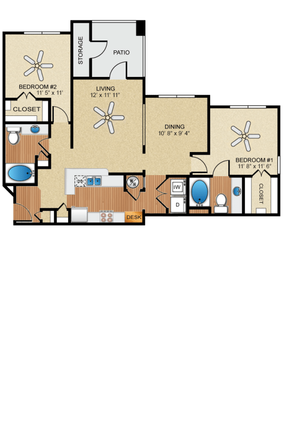 2 bedroom, 2 bathroom