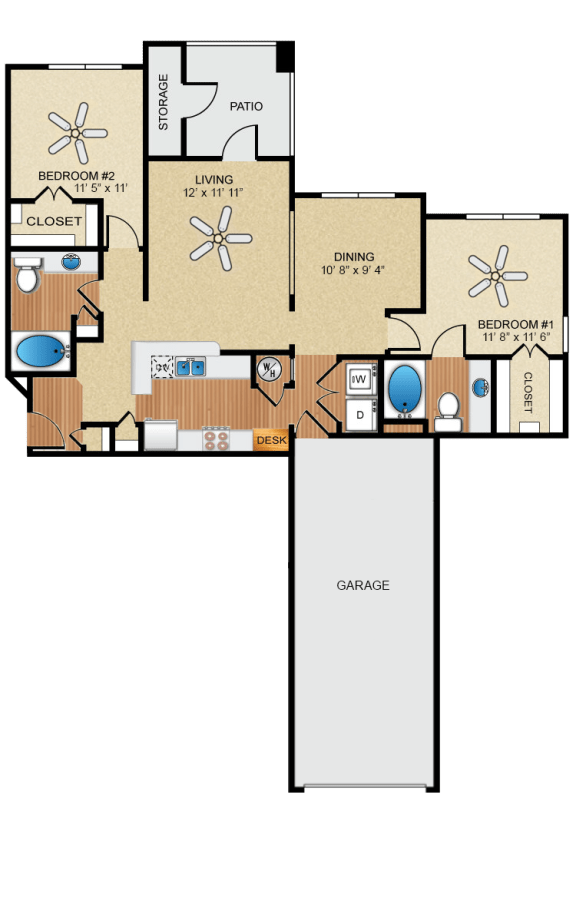 2 bedroom, 2 bathroom