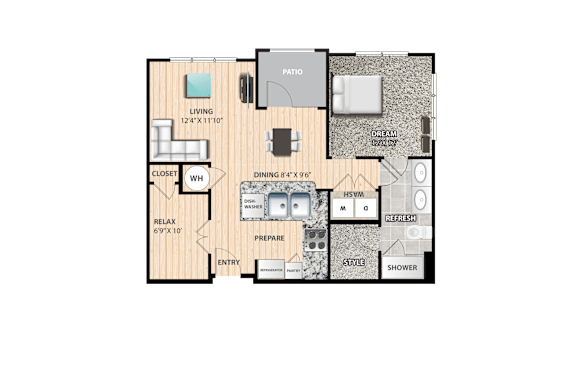 A floor plan of a house with a living room, dining room, kitchen, bathroom, and bedrooms.