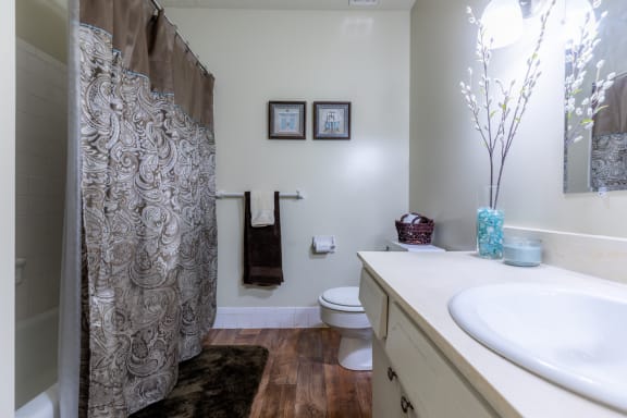 Bathroom With Adequate Storage at Louisburg Square Apartments & Townhomes, Kansas, 66212