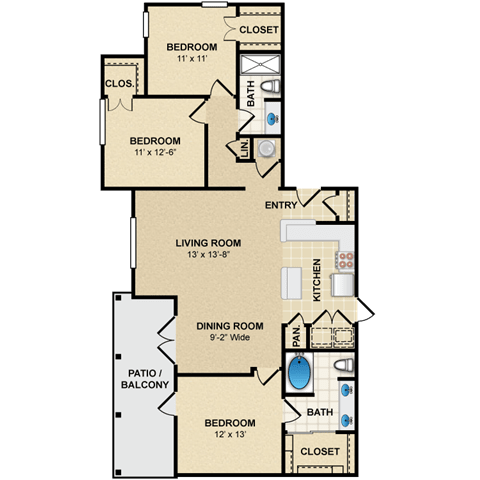 3 bedroom, 2 bathroom at Avignon Apartment Homes, Olathe, Kansas