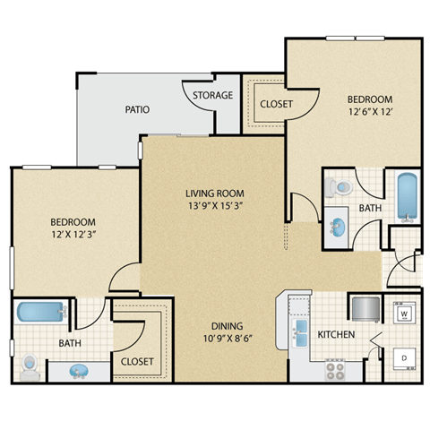 2 bedroom, 2 bathroom at   Stonepost Lakeside Apartments , Olathe