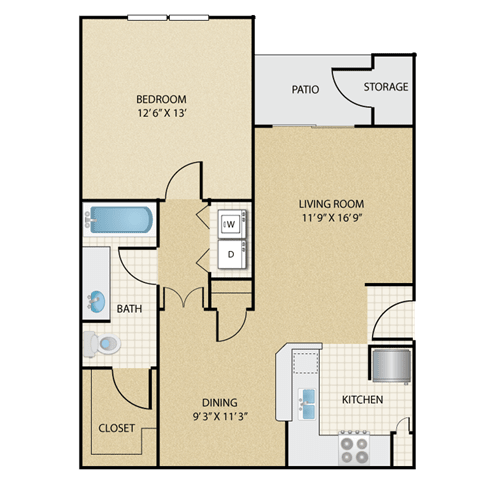1 bedroom, 1 bathroom A at Stonepost Lakeside Apartments , Olathe, Kansas,KS