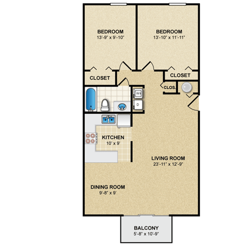 2 bed 1 bath floor planat Preston Court Apartments, Overland Park, 66212