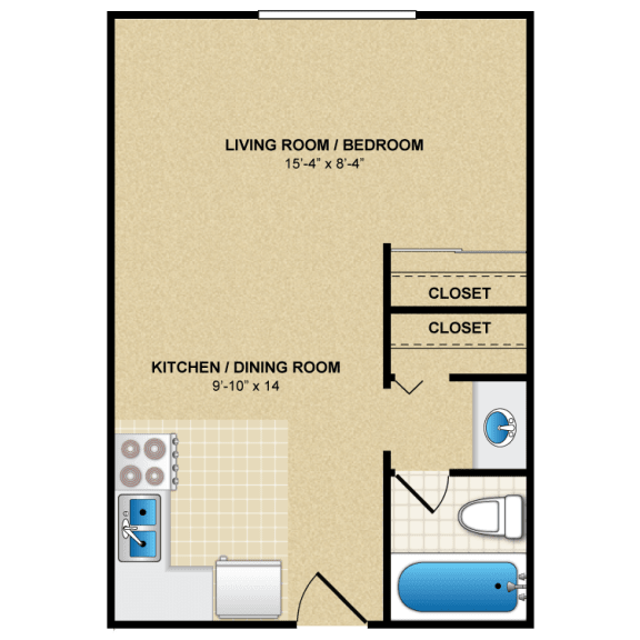 studio floor plan  at Malvern Hill Apartments , Kansas City, Kansas, 66103