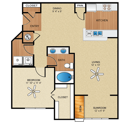 1 bedroom, 1 bathroom, sunroom