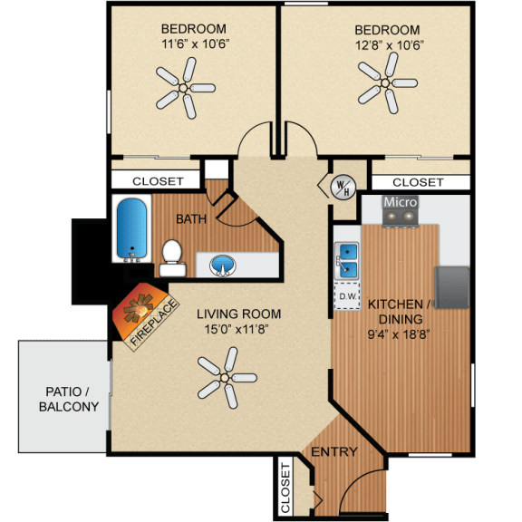 2 bedroom, 1 bathroom, upgrade at Deerfield Apartments, Olathe, KS