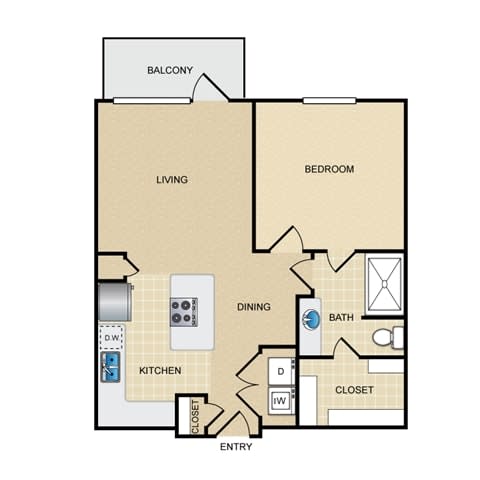 A1 floor plan:  1 bedroom, 1 bathroom at Ovation at Lewisville Apartments, Lewisville, 75067