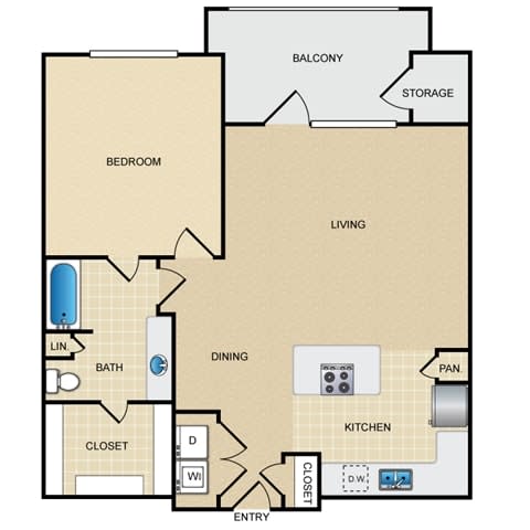 A3 Floor Plan: 1 bedroom, 1 bathroomat Ovation at Lewisville Apartments, Texas