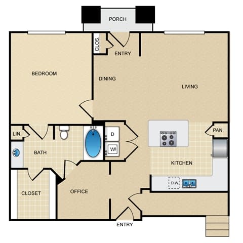 A4GA Floor Plan: 1 bedroom, 1 bathroom, garage at Ovation at Lewisville Apartments, Lewisville, TX