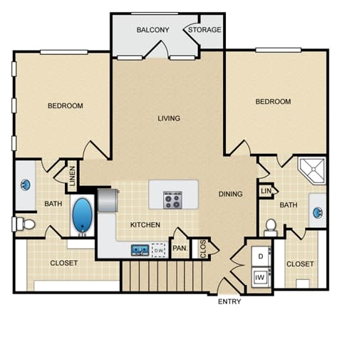 B1G Floor Plan: 2 bedroom, 2 bathroom, garage at Ovation at Lewisville Apartments, Lewisville