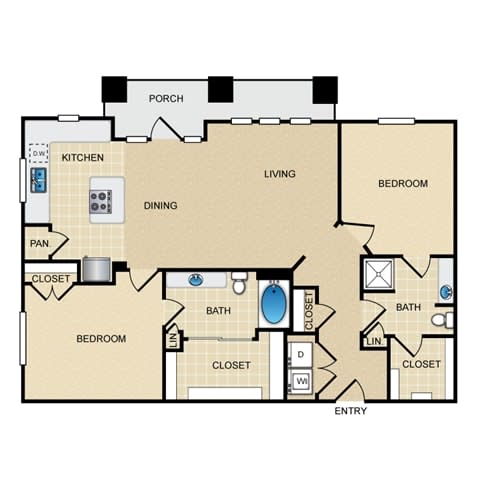 B2A Floor Plan: 2 bedroom, 2 bathroom at Ovation at Lewisville Apartments, Texas