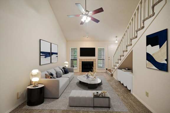 Wood-burning fireplace included in select homes at Waterford Place Apartments & Townhomes in Overland Park, KS