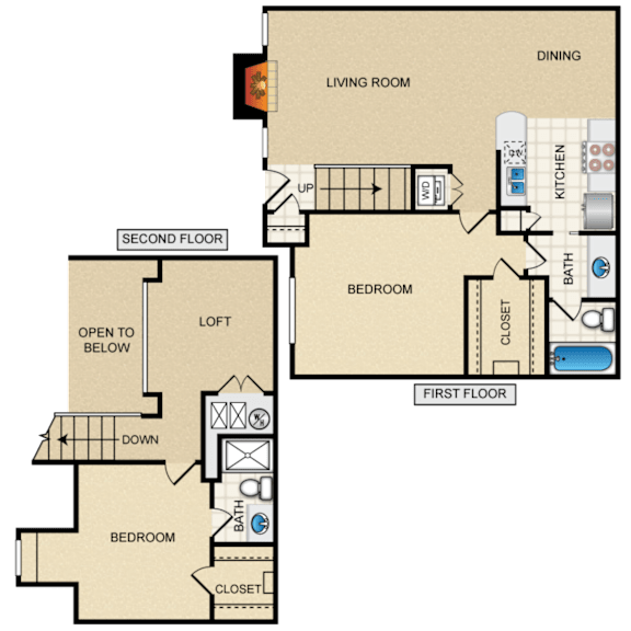 A diagram of a house layout with labeled rooms such as living room, dining, and kitchen.