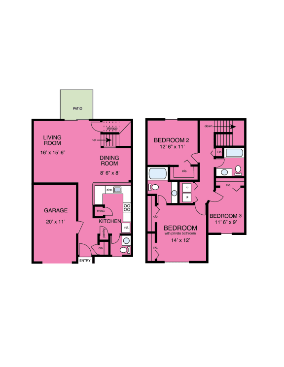 3 bedroom 2.5 bath townhouse with garage