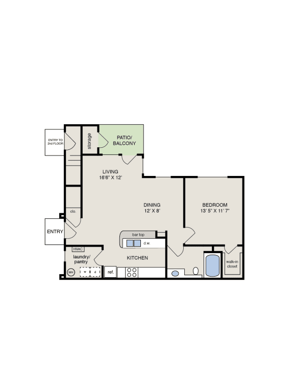 1 bedroom 1 bath garden apartment