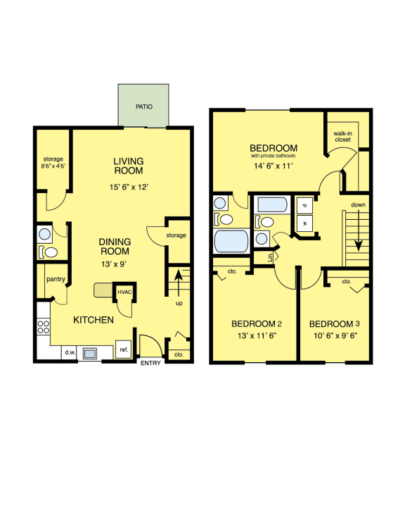 3 bedroom 2.5 bath townhouse