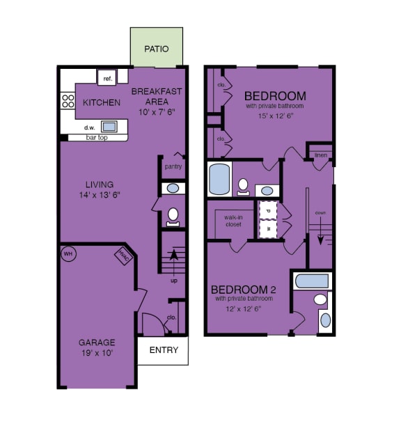 2 bedroom 2 bath townhouse with garage