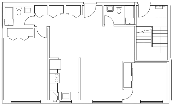 a floor plan of a small house with a bedroom and a living room