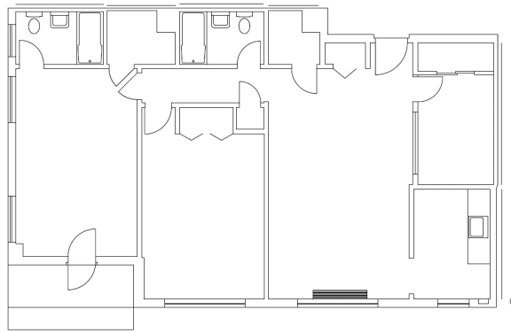 floor plan of a small house with a kitchen and a living room