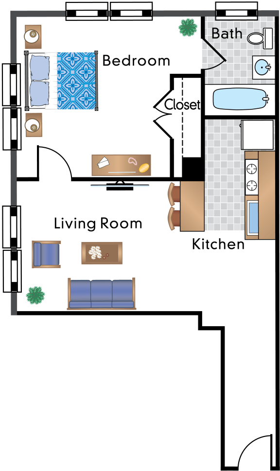 a floor plan of a house with a kitchen and living room