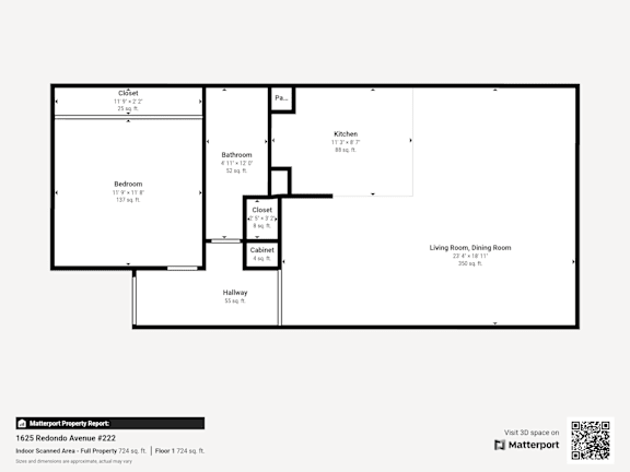 A floor plan of a property with a kitchen, living room, dining room, and two bedrooms.