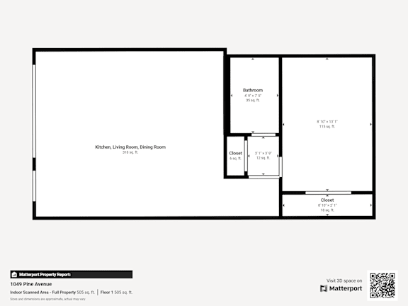 a floor plan of a 1 bedroom unit with a bathroom and a living room