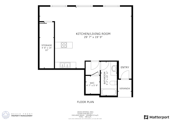 a floor plan of a 1 bedroom floor plan