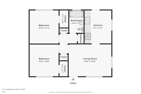 A black and white image of a floor plan for a one bedroom apartment.