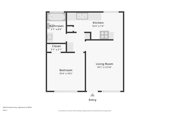 A floor plan of a one bedroom apartment.
