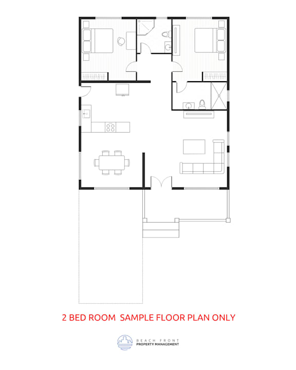 A floor plan of a 2 bedroom apartment.
