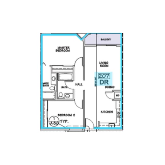 A floor plan of a two bedroom apartment.