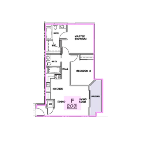 A floor plan of a two bedroom apartment.