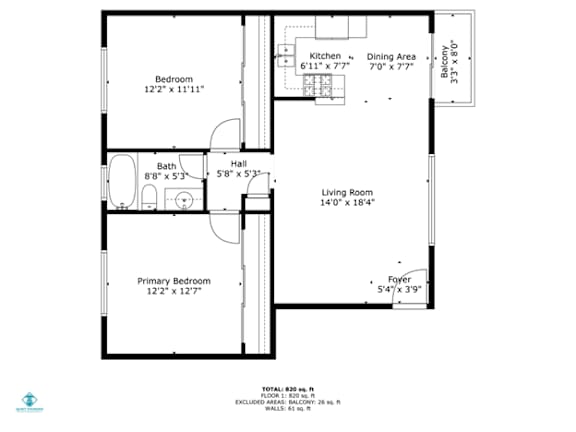 A floor plan of a house with a living room, dining area, kitchen, and three bedrooms.