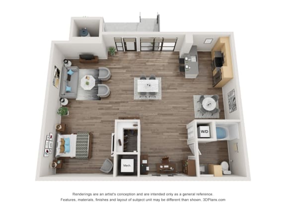 D2 Floor Plan at 1724 Highland, Los Angeles, CA, 90028