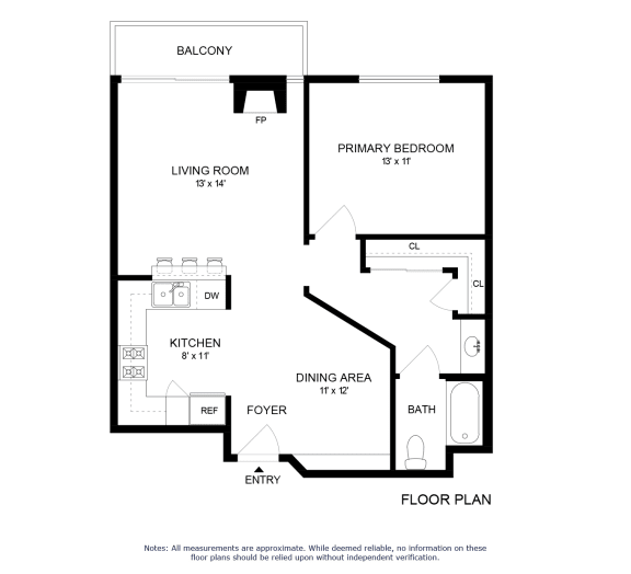 this floor plan is an approximation of a 1 bedroom floor plan