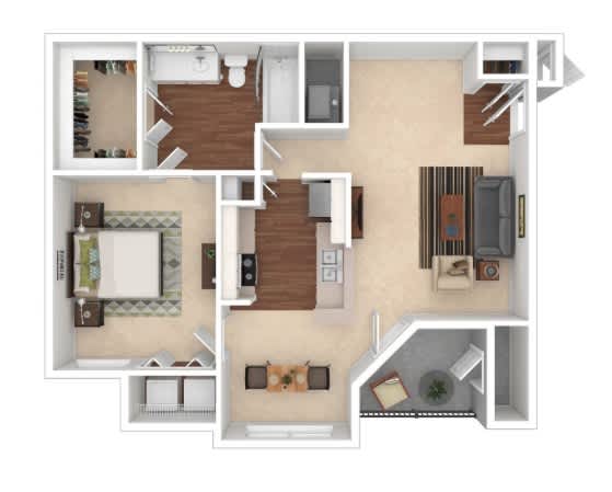 A floor plan of a house with a kitchen, living room, and two bedrooms.