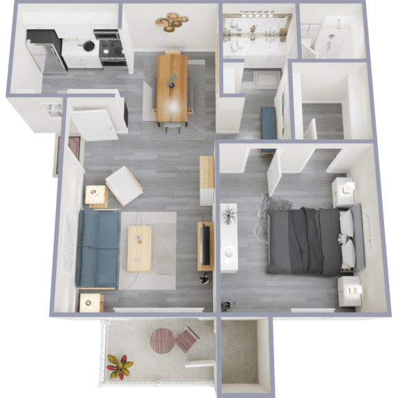 a birdseye view of our 1 bedroom apartment at university gardens
