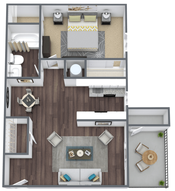 the bungalow floor plan with 1 bedroom and 1 bathroom