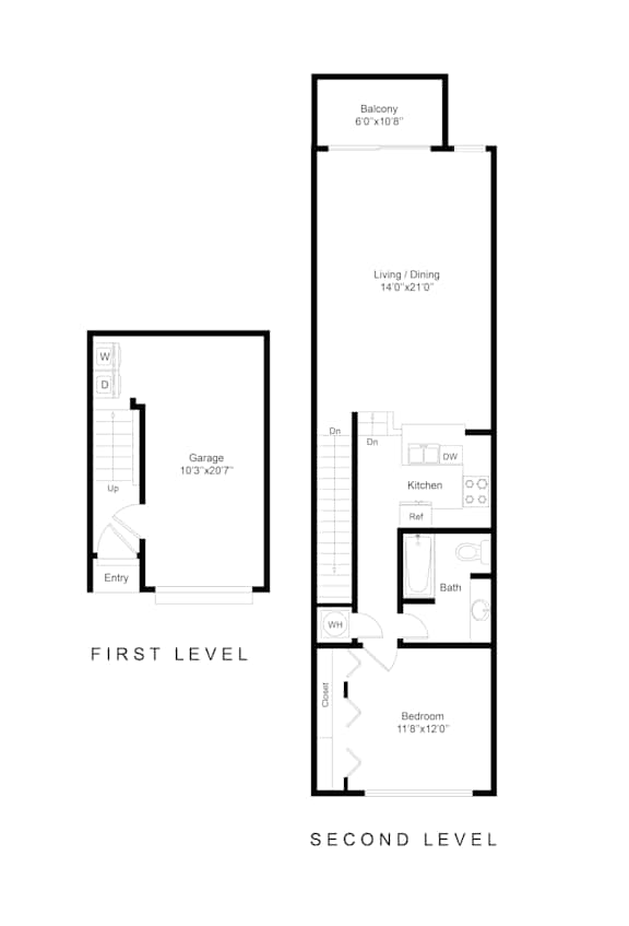 A drawing of a two level house plan with a garage and living area.