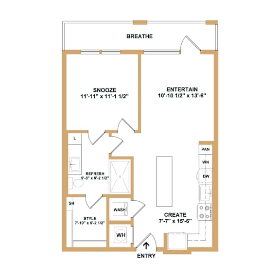 A floor plan of a house with a bedroom, bathroom, and living room.