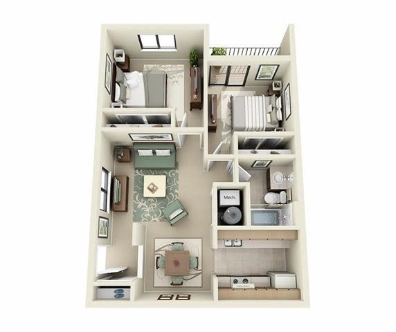 a floor plan of a house with a bedroom and a kitchen