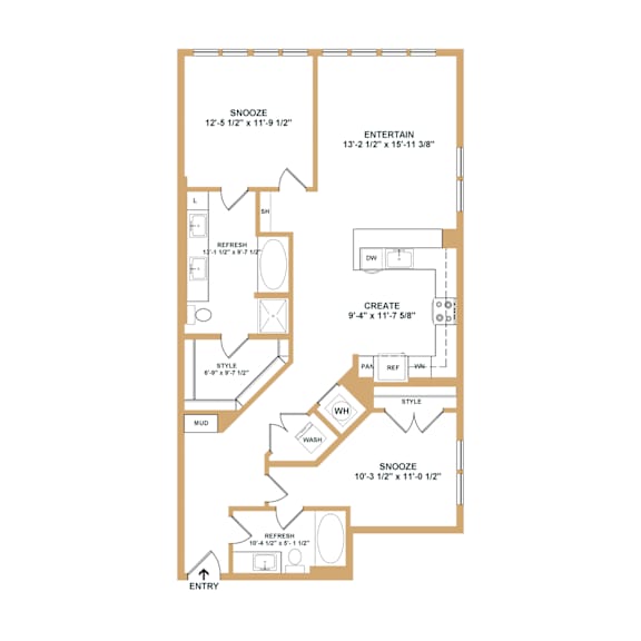 A floor plan of a house with rooms labeled, including a bathroom, a bedroom, and an entertainment area.