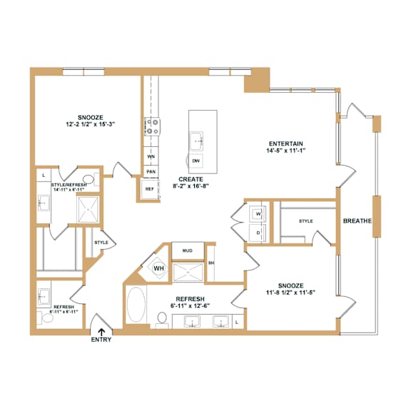 A floor plan of a house with labeled rooms and dimensions.
