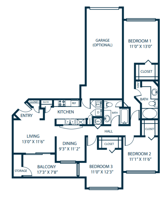 a blueprint of a floor plan of a house with bedrooms and a living room