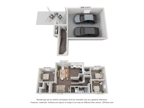 a stylized floor plan of a 2100 sqft apartment