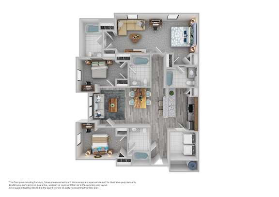 A floor plan of a house with a kitchen, living room, and bathrooms.