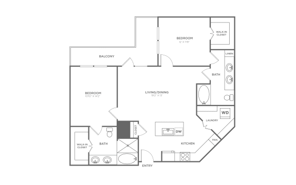a 1 bedroom floor plan  apartments