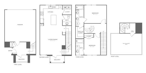 a floor plan of three different floors of a house with different layouts and different floors