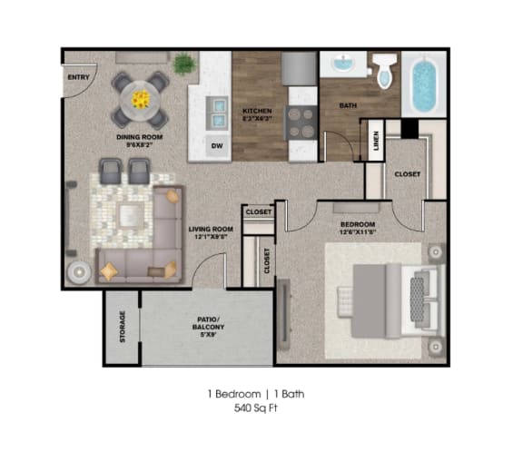 a floor plan of a 1 bedroom 1 bath apartment